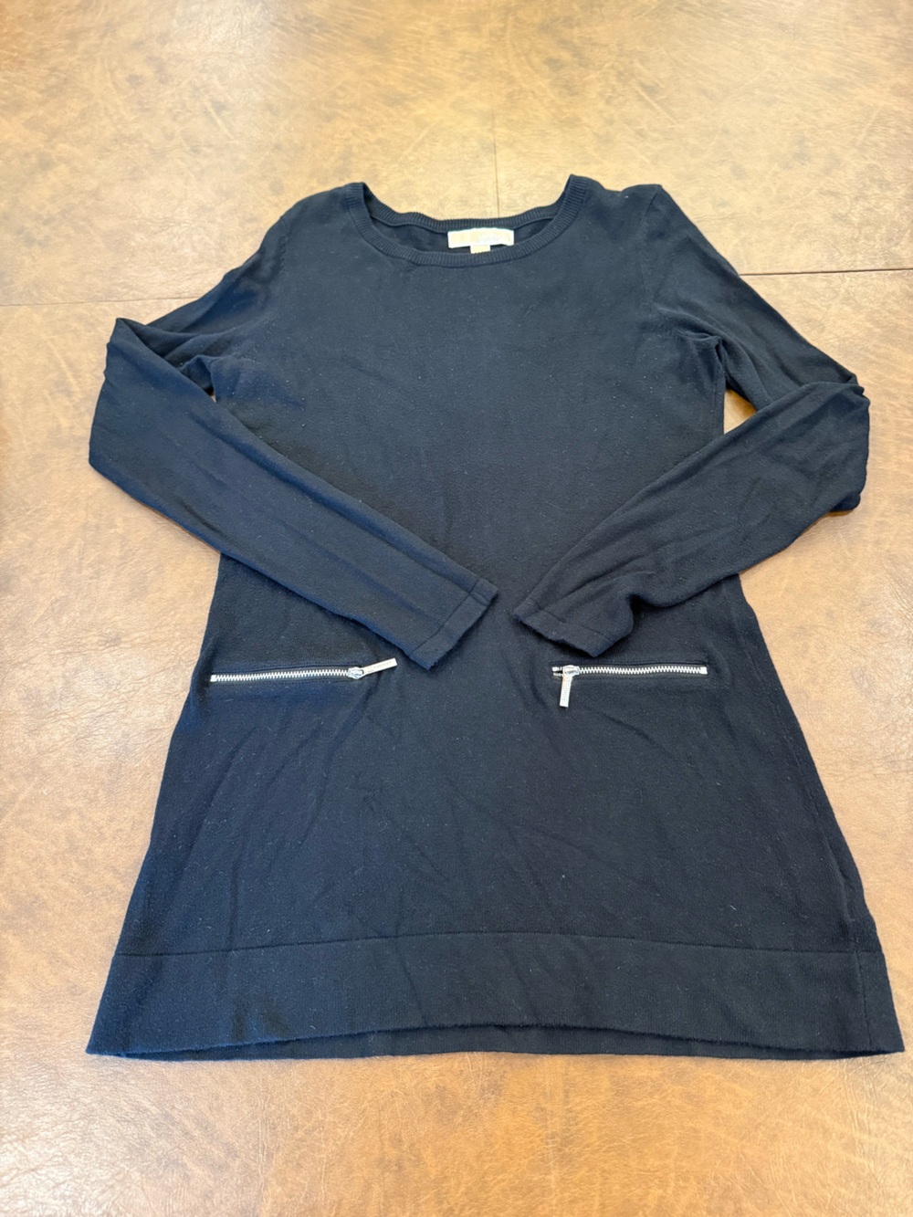 Michael Kors Black Ribbed Knit Top Sweater with Zipper Pockets Women Size Small